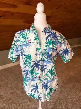 Big Boys White Tropical Palm Button-Down Shirt